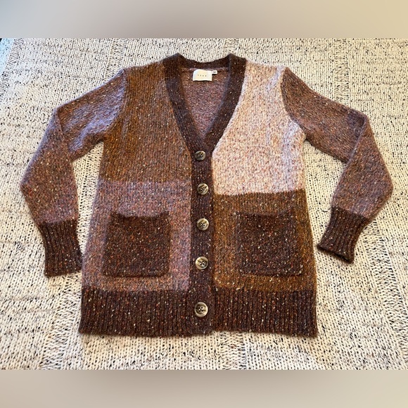 Lush Women’s Colorblock Button-down Cardigan Sweater Pink Brown Size S, NWOT - Picture 2 of 6